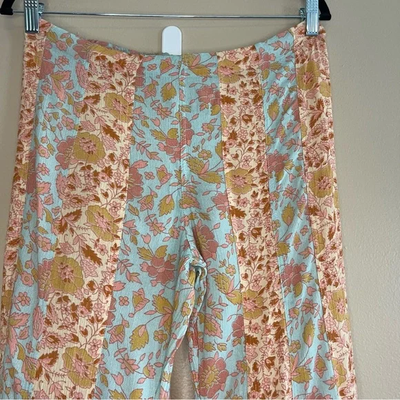 Free People Floral Wide Leg Pants in Peach and Blue - Picture 6 of 11